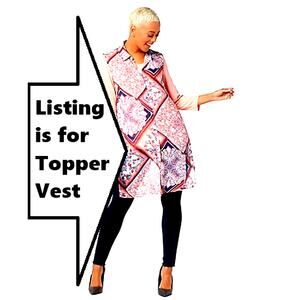 Susan Graver Medium Topper Shirt Tunic Top Vest Chiffon Peach Fuzz Printed Patch